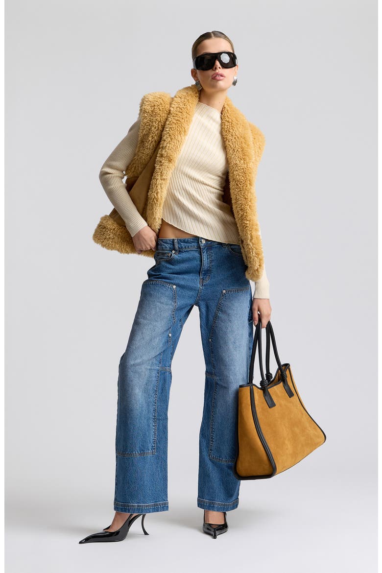 Faux Shearling Vest, Alternate, color, TOFFEE