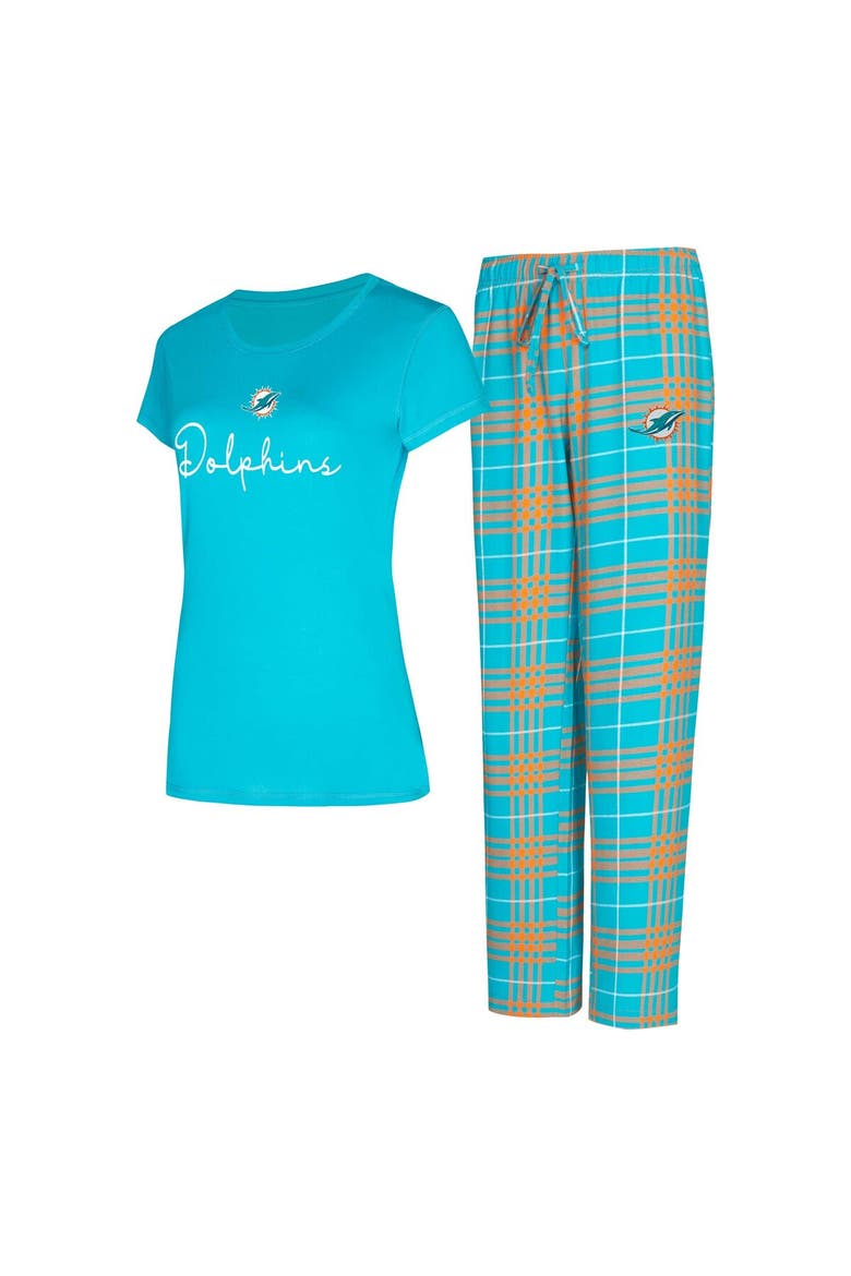 Women's Concepts Sport Miami Dolphins Vector T-Shirt & Flannel Pants Sleep Set, Alternate, color, Aqua