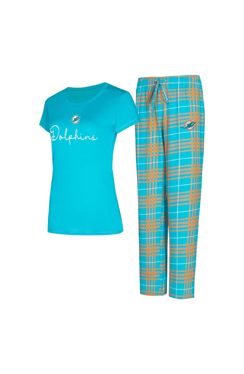 CONCEPTS SPORT Women's Concepts Sport Miami Dolphins Vector T-Shirt & Flannel Pants Sleep Set, Alternate, color, Aqua