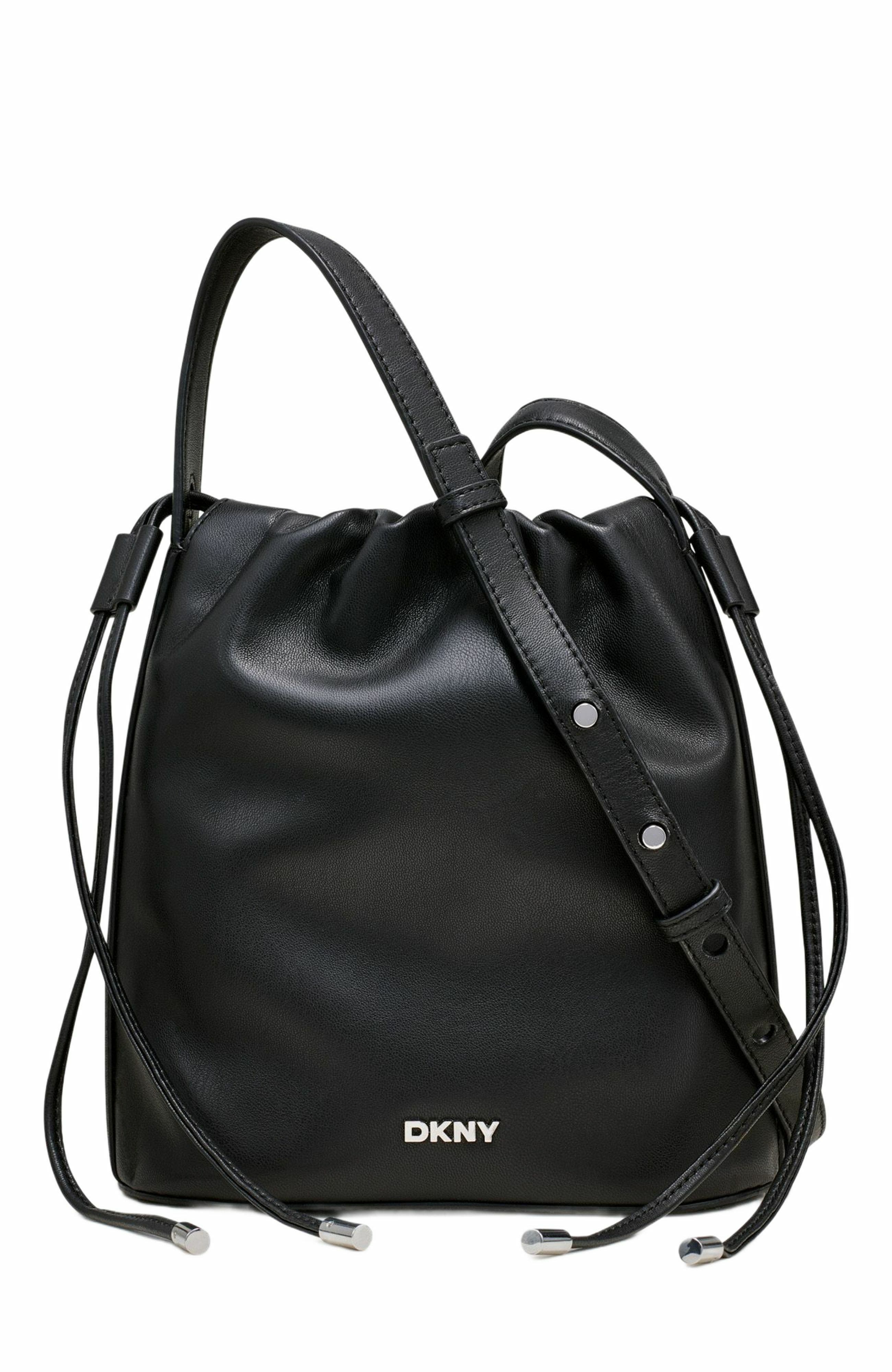 DKNY Channing Small Drawstring Bag, Main, color, Black/Silver