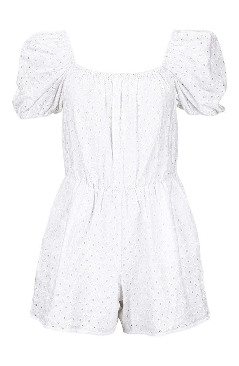 Hope 
Henry Women
s Organic Puff Sleeve Eyelet Romper, Alternate, color, White Circle Grid Eyelet