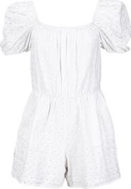 Hope & Henry Women's Organic Puff Sleeve Eyelet Romper