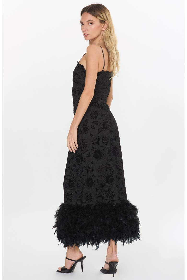 Aurora Lace Sheath Dress with Feather Hem, Alternate, color, BLACK