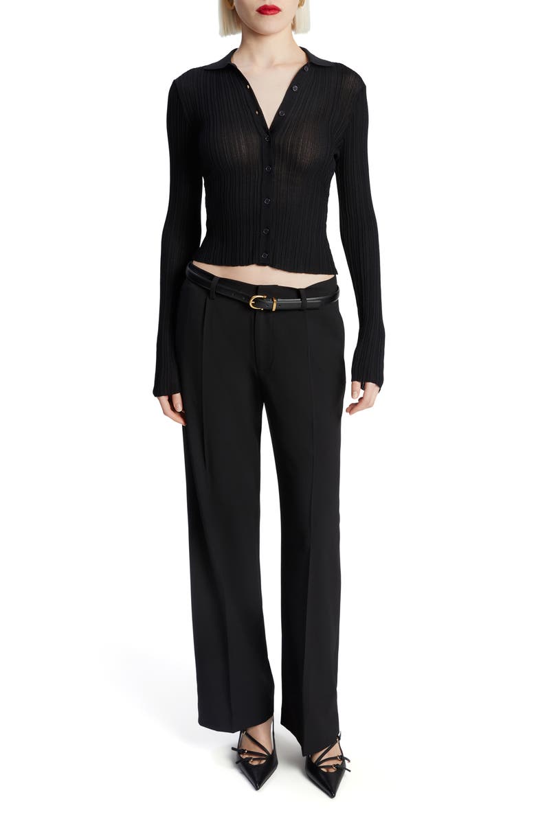 Bardot Ayda Long Sleeve Rib Top, Alternate, color, Black