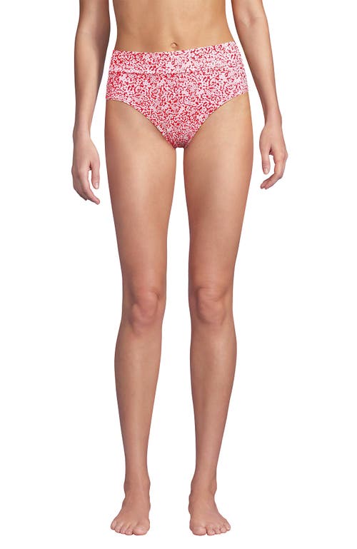 Shop Lands' End Chlorine Resistant Pinchless High Waisted Bikini Bottoms In Coral Rose/white Ditsy Lilies
