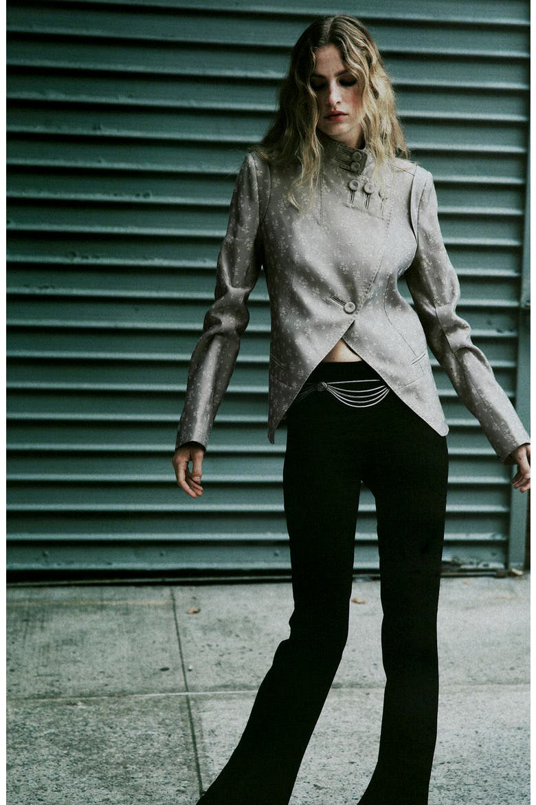 Floral Jacquard Asymmetric Jacket, Alternate, color, BLUE