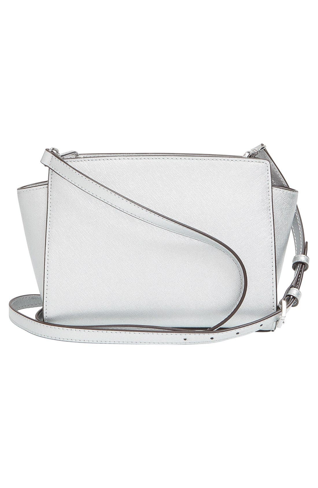 'Medium Selma' Metallic Leather Crossbody Bag, Alternate, color, SILVER/ SILVER