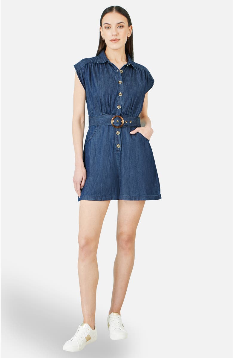 Yumi Chambray Cotton Playsuit, Alternate, color, Blue