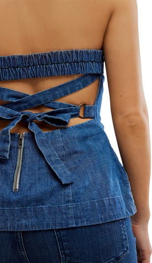 Lora Lace-Up Denim Tube Top