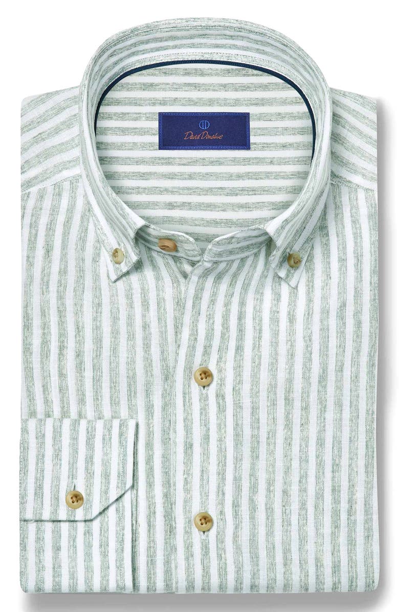 David Donahue Linen Stripe Sport Shirt, Alternate, color, Sage