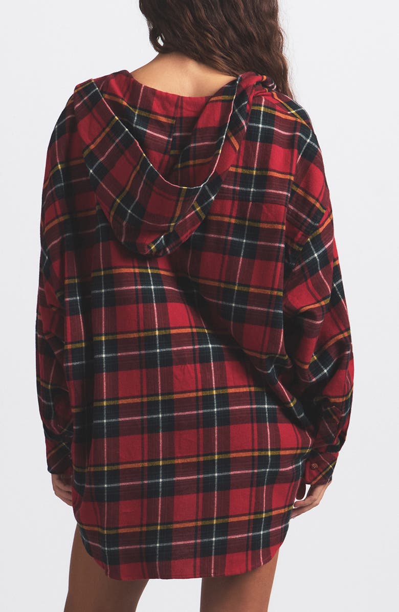SKIMS Plaid Flannel Hooded Pajama Top, Alternate, color, Brick Holiday Plaid