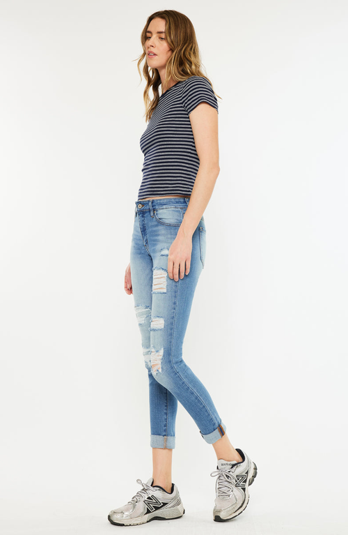 Kancan Caroline Mid Rise Ankle Skinny Jeans In Blue