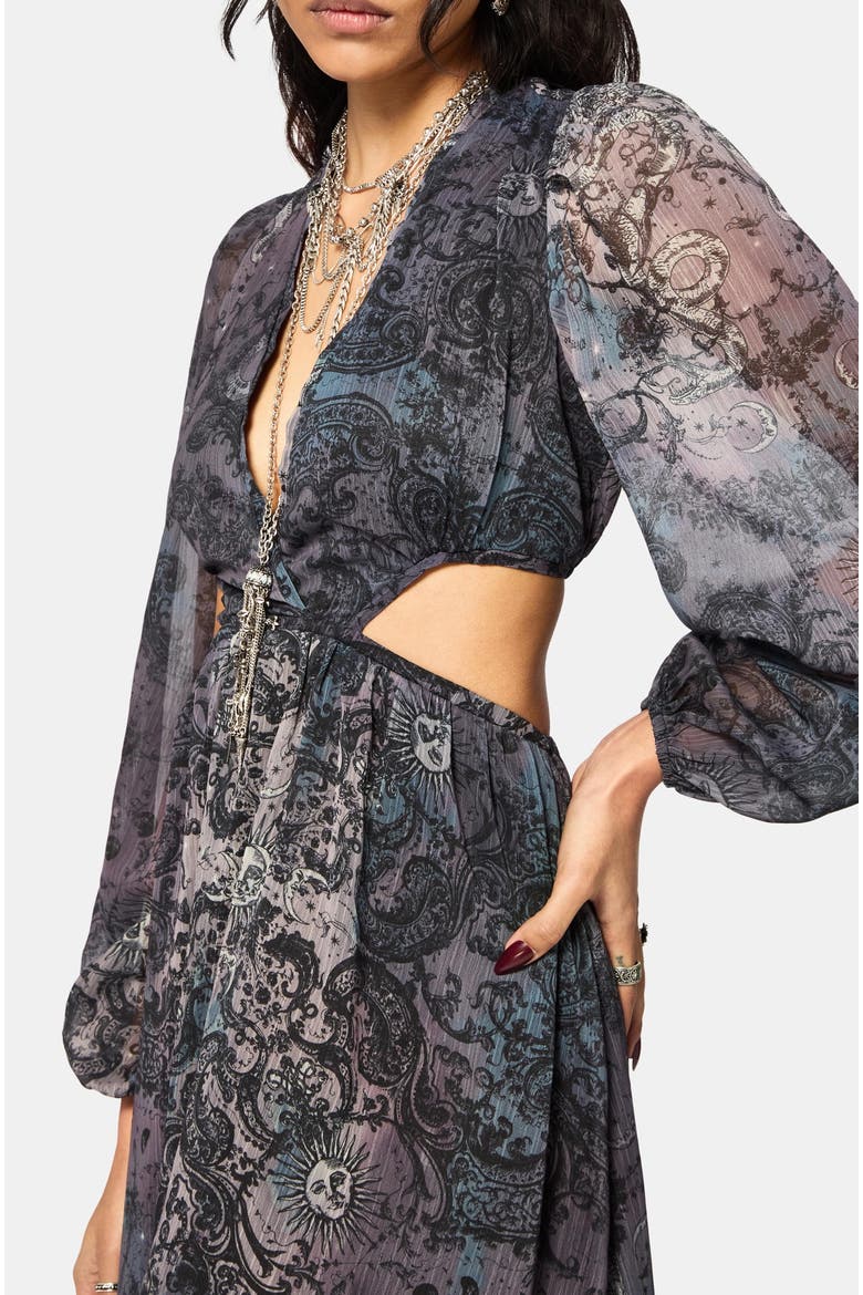 Gaia Celestial Print Chiffon Maxi Dress, Alternate, color, Purple