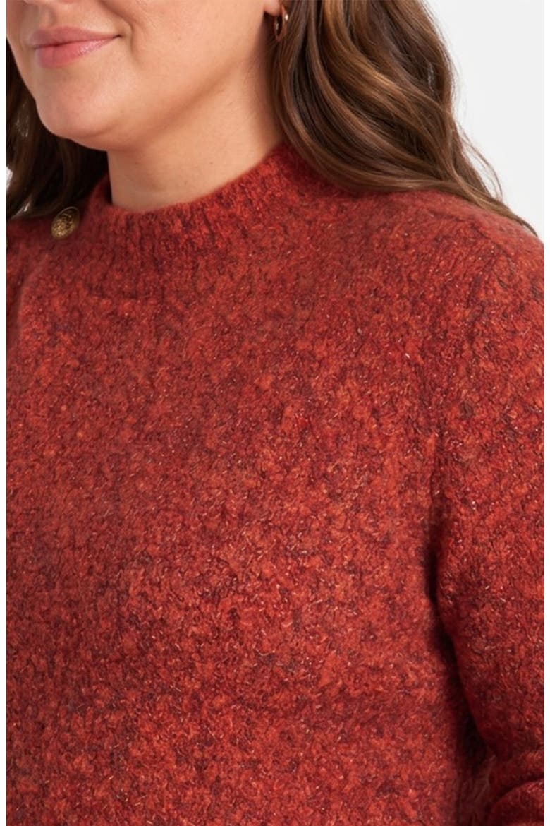Mock Neck Bouclé Sweater with Button Detail, Alternate, color, RUST MULTI