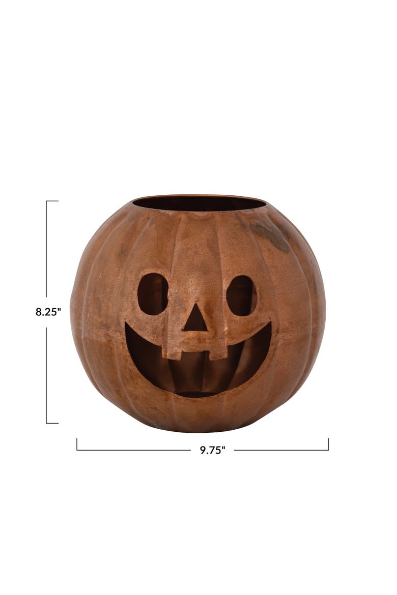 Patina Iron Jack-O-Lantern Candle Holder, Alternate, color, Copper