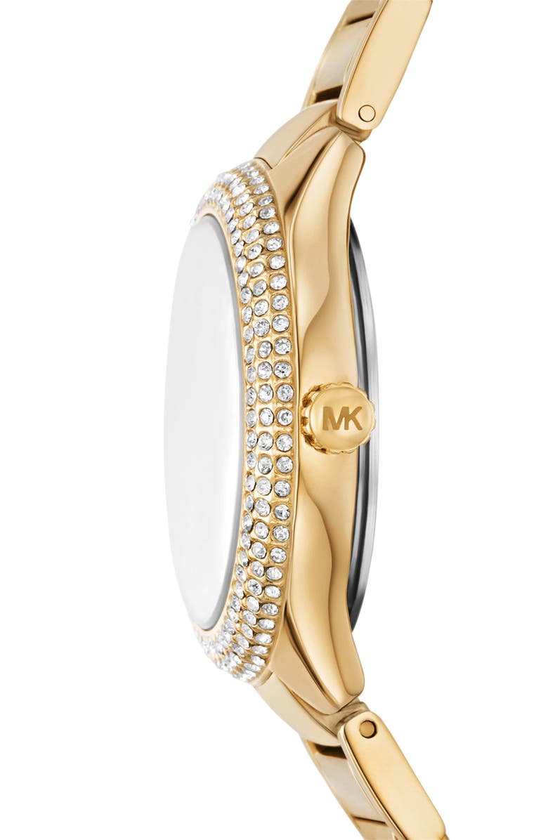 Michael Kors Sylvia Crystal Three Hand Bracelet Watch, 33mm, Alternate, color, Gold