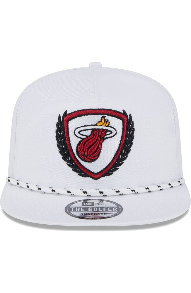 New Era Men's New Era  White Miami Heat The Golfer Crest Snapback Hat, Alternate, color, 