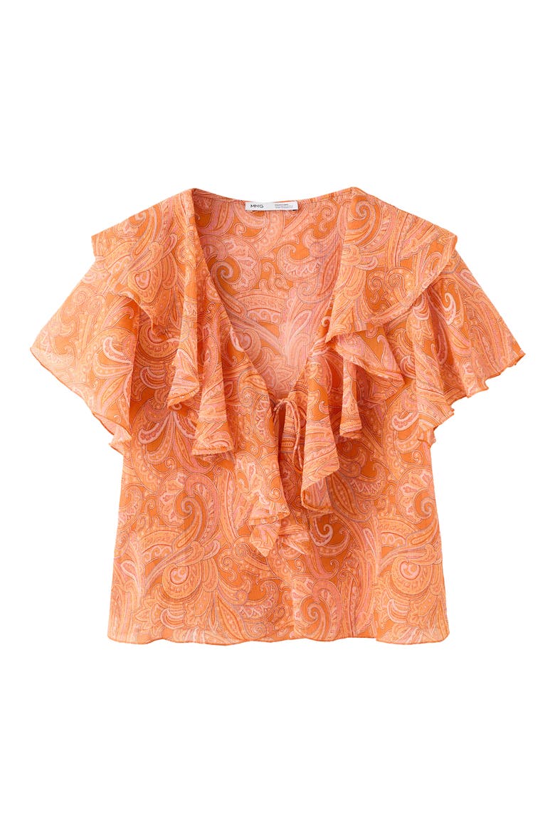 Ruffled Printed Top, Alternate, color, ORANGE