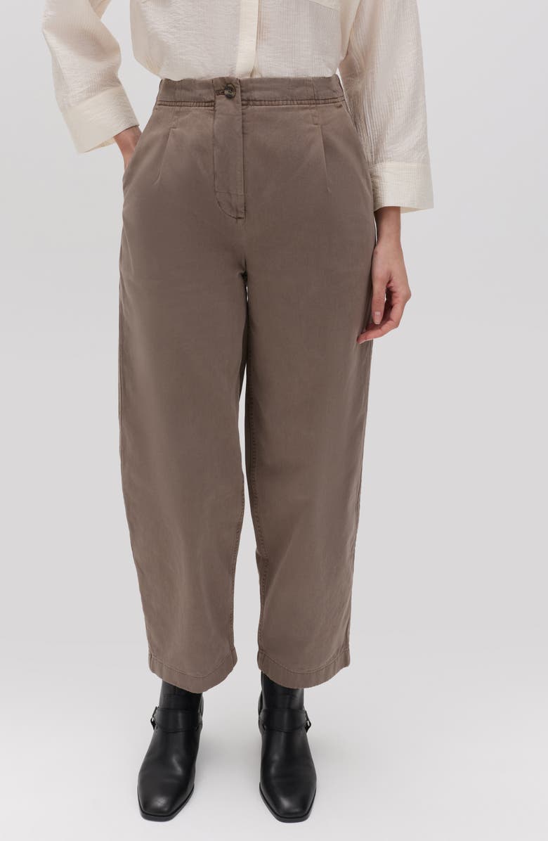 PER UNA BY M&S Pleated Barrel Leg Pants, Main, color, Soft Brown