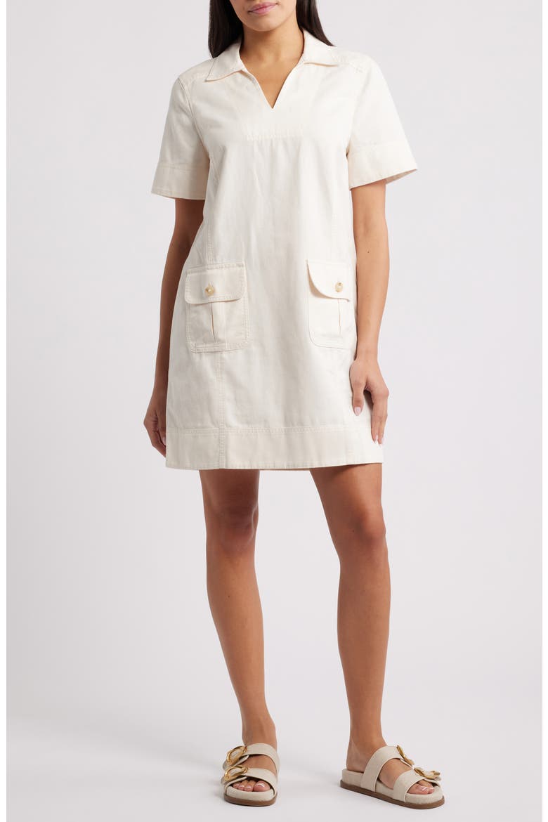 short sleeve linen shift dress Short-Sleeved Linen Shirt Dress (Women)