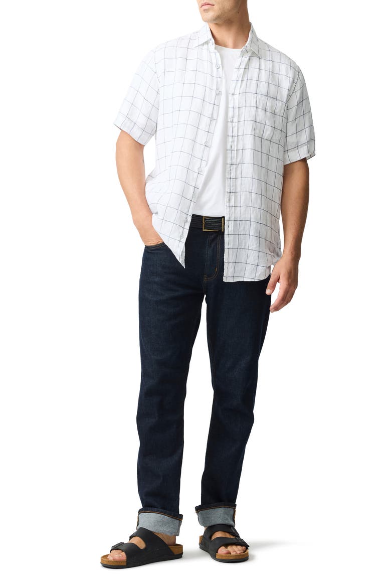 Avonden Check Short Sleeve Linen Button-Up Shirt, Alternate, color, IVORY