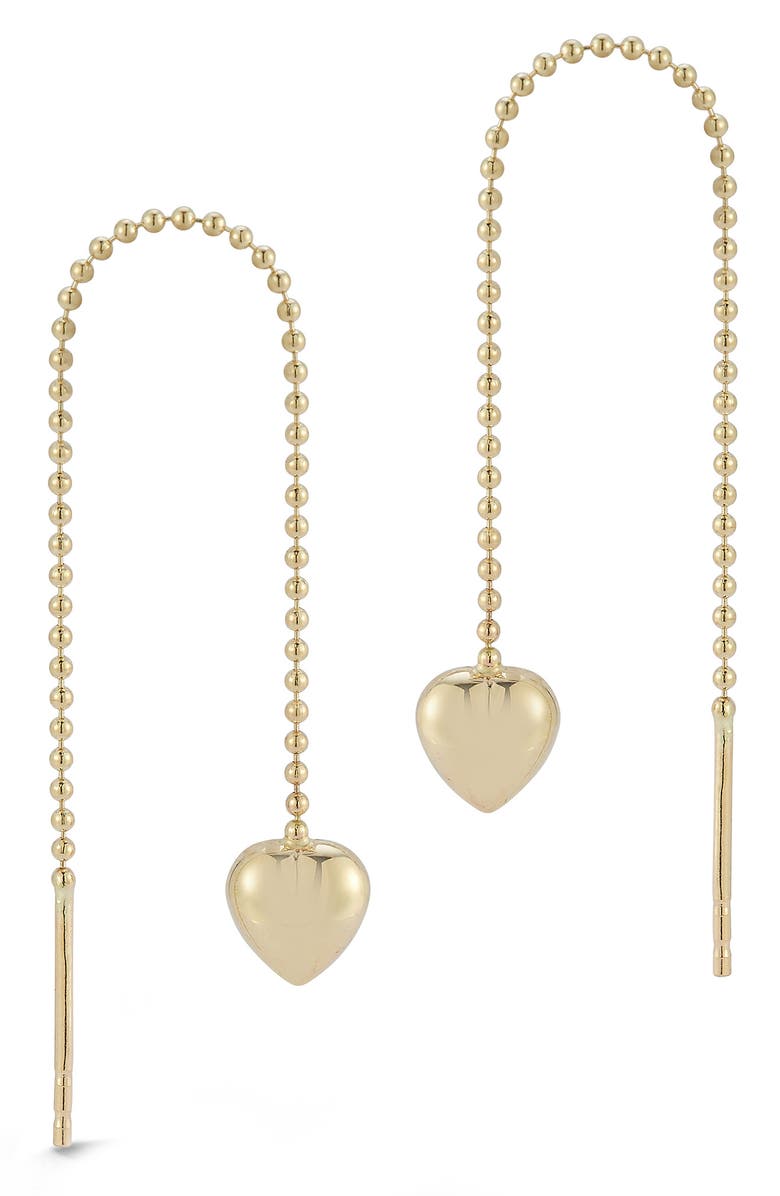 Ember Fine Jewelry 14K Yellow Gold Heart Drop Threader Earrings, Main, color, Gold