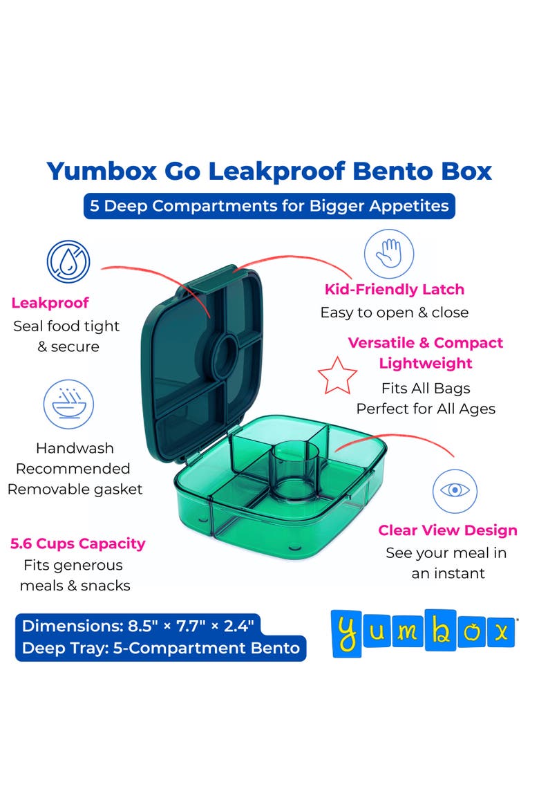 Go Leakproof Bento Lunch Box 5-Compartment Deep Tray, Alternate, color, Lima Green
