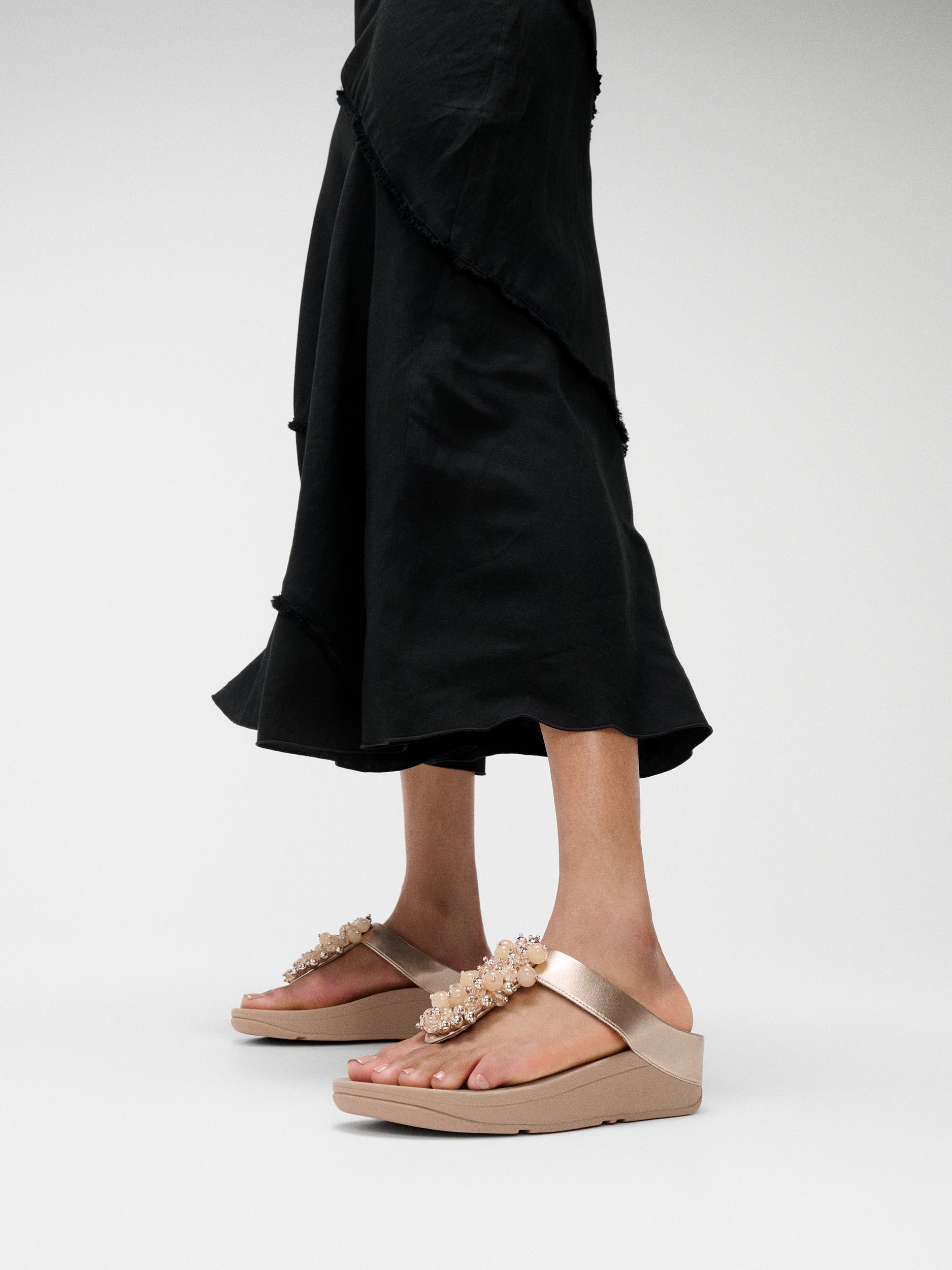 Fino Bauble-bead toe-post sandals, Alternate, color, Metallic Classic Beige