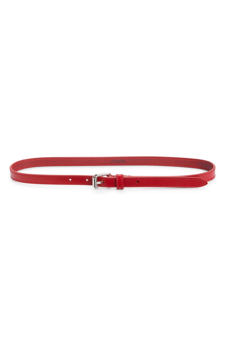 Isabel Marant Chelsea Utility Glossy Leather Belt, Main, color, Deep Red/ Silver