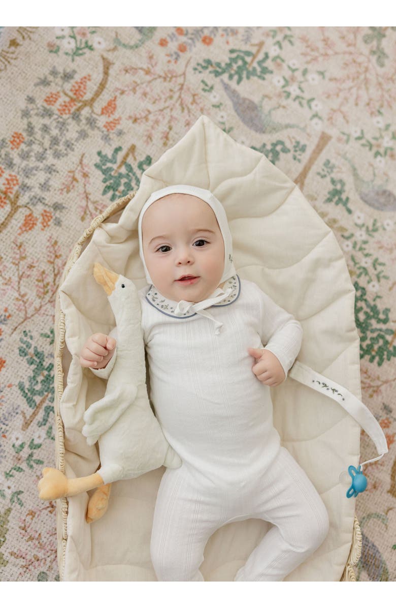 Ely's & Co. Embroidered Collar Collection - Footie + Bonnet, Alternate, color, Ivory/Blue