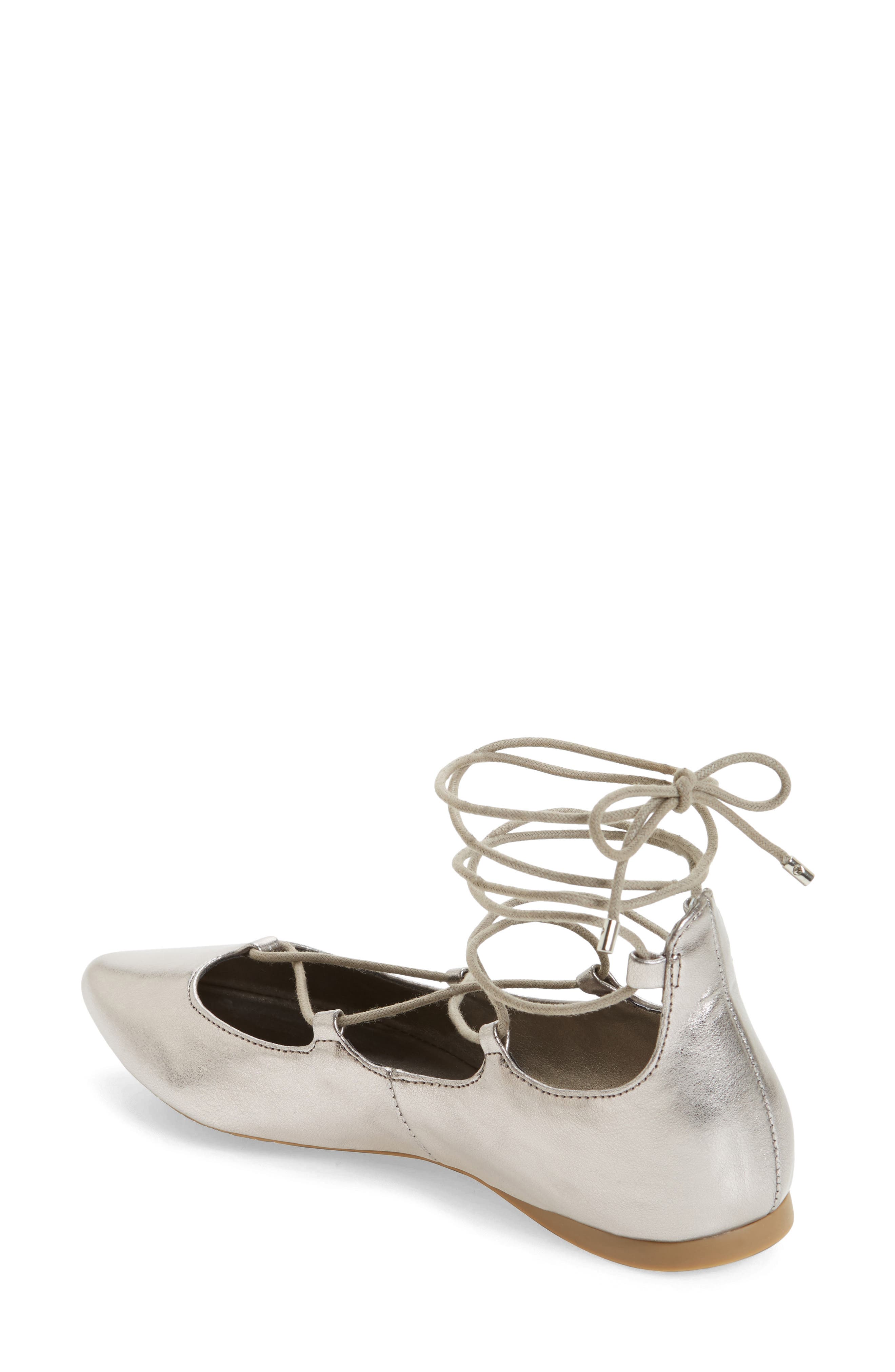 'Katrina' Pointy Toe Ghillie Flat, Alternate, color, SILVER FAUX LEATHER