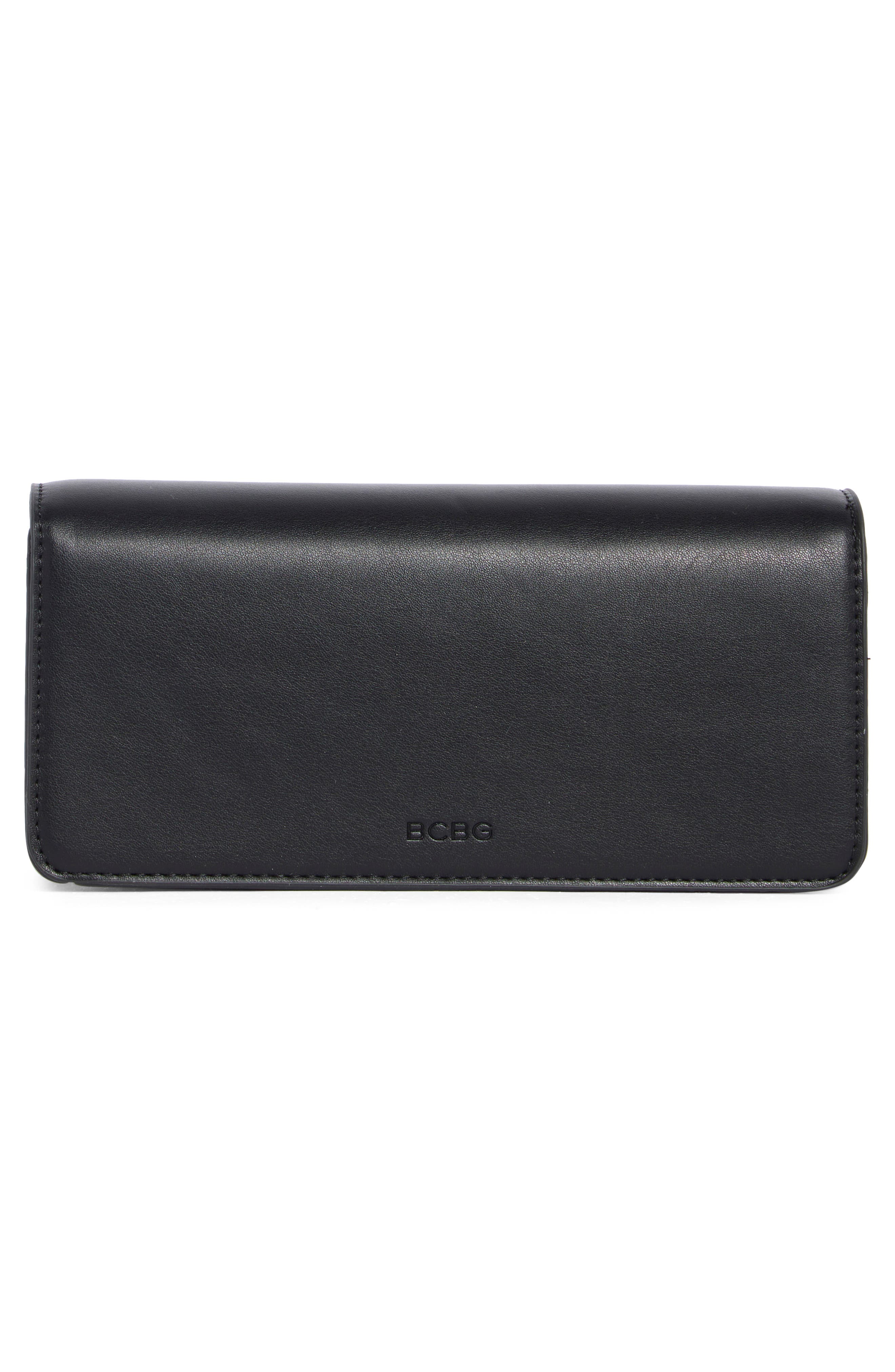 BCBG Bar Hardware Faux Leather Clutch, Alternate, color, Black