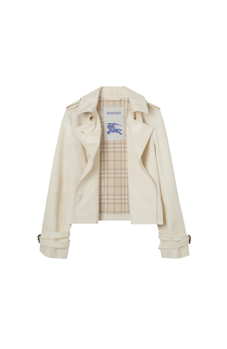 Burberry Cropped Tropical Gabardine Trench Jacket, Alternate, color, Tundra White