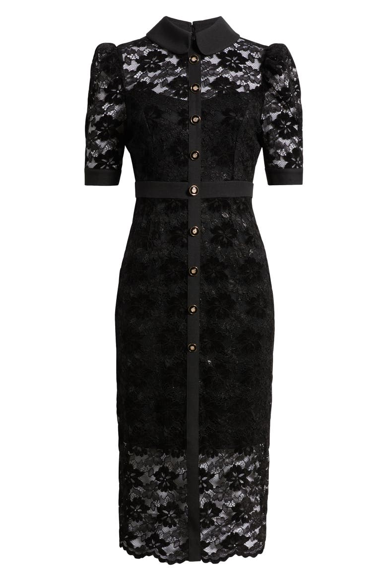Lace Midi Shirtdress, Alternate, color, BLACK