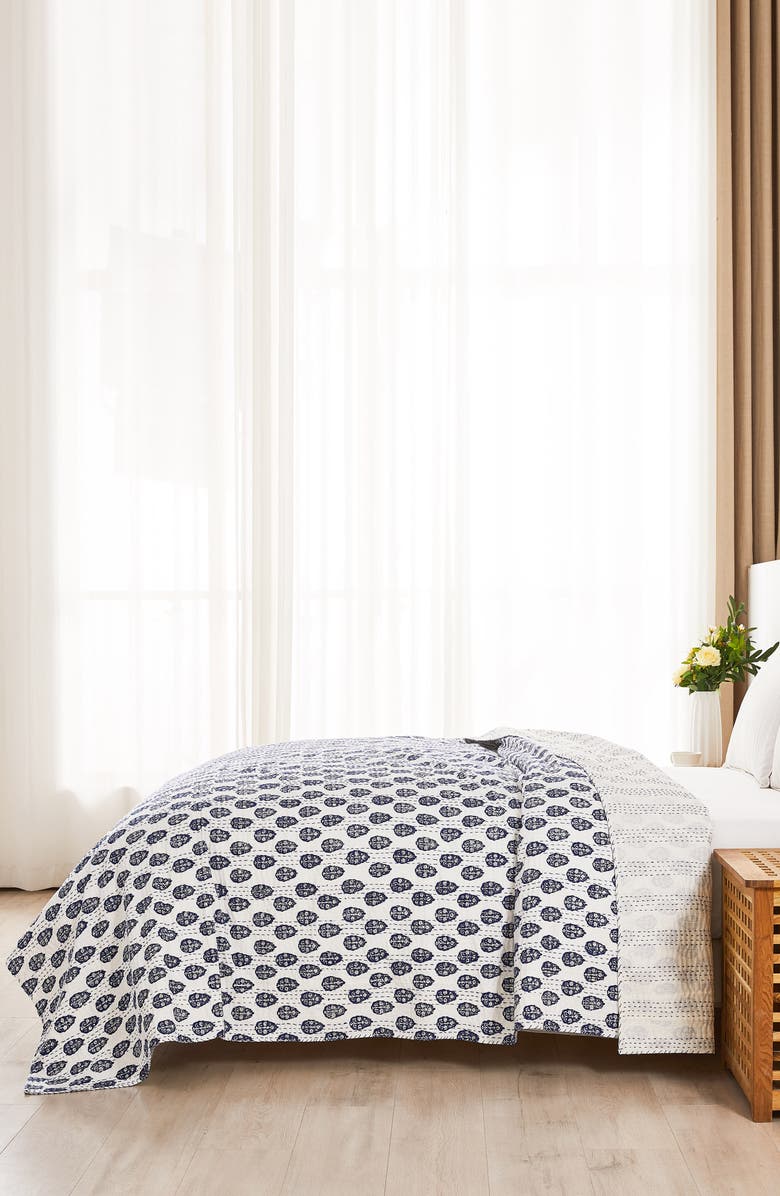 MELANGE HOME Floral Paisley Kantha Cotton Coverlet, Alternate, color, Indigo
