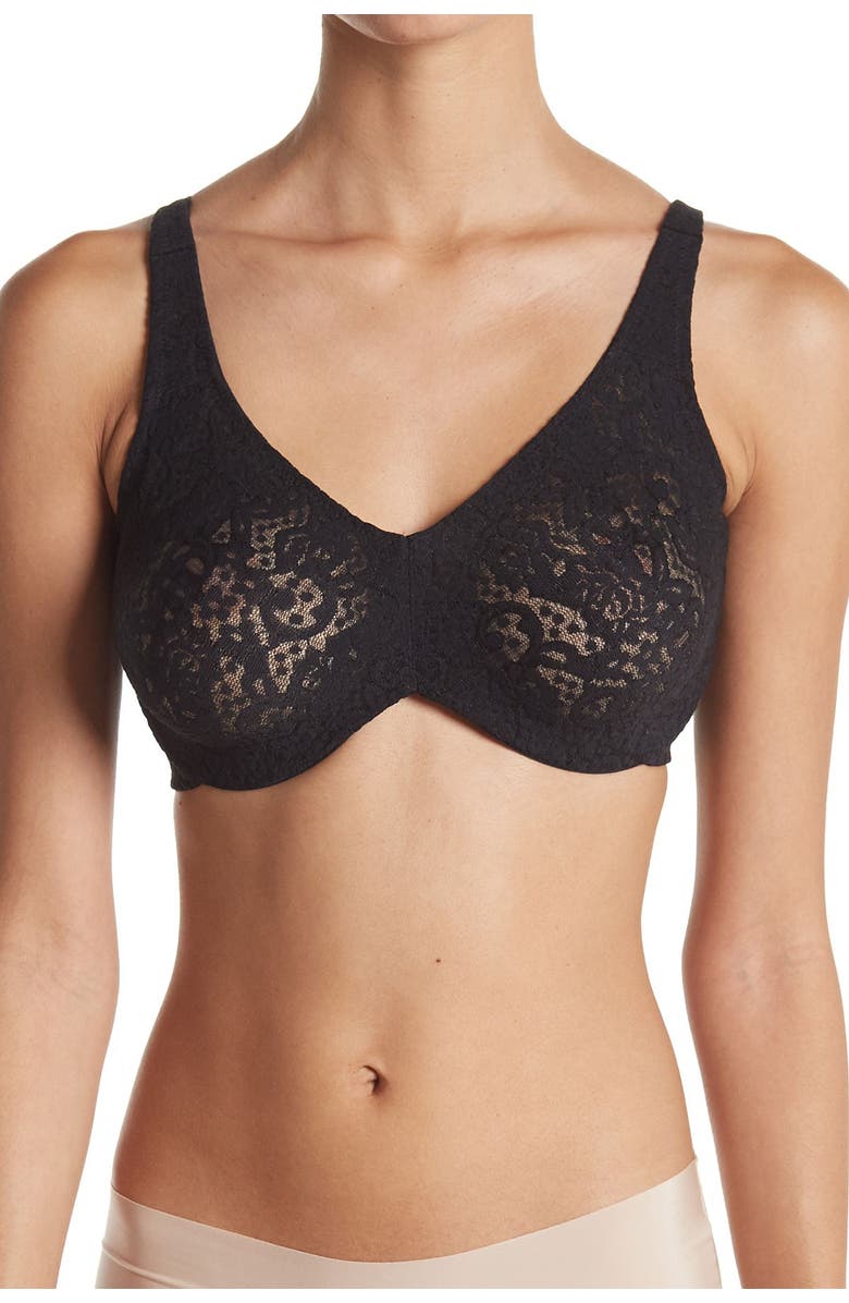 Wacoal Halo Lace Full Figure Underwire Bra, Main, color, Black