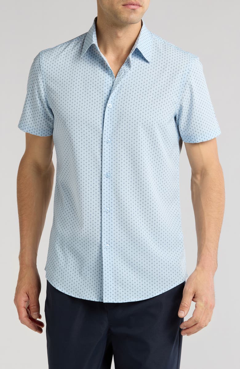 14th & Union Short Sleeve Performance Button-Up Shirt, Main, color, Blue Skyway Dotted Diamonds