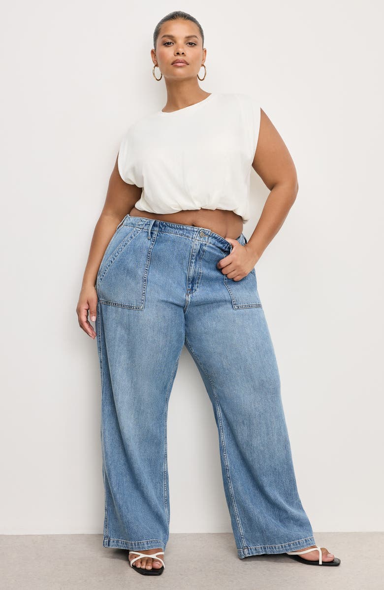 Good American Lite Drawstring Jeans, Alternate, color, Indigo786