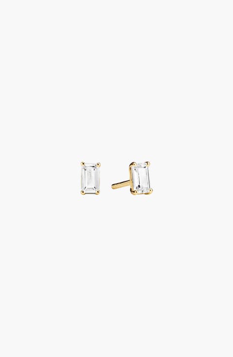 Lab Grown Sapphire Emerald Cut Stud Earrings