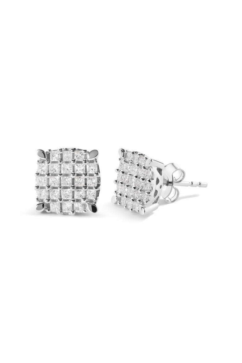10K White Gold 3/4 Ct Princess Diamond Composite Cushion Shape Stud Earrings, Alternate, color, White