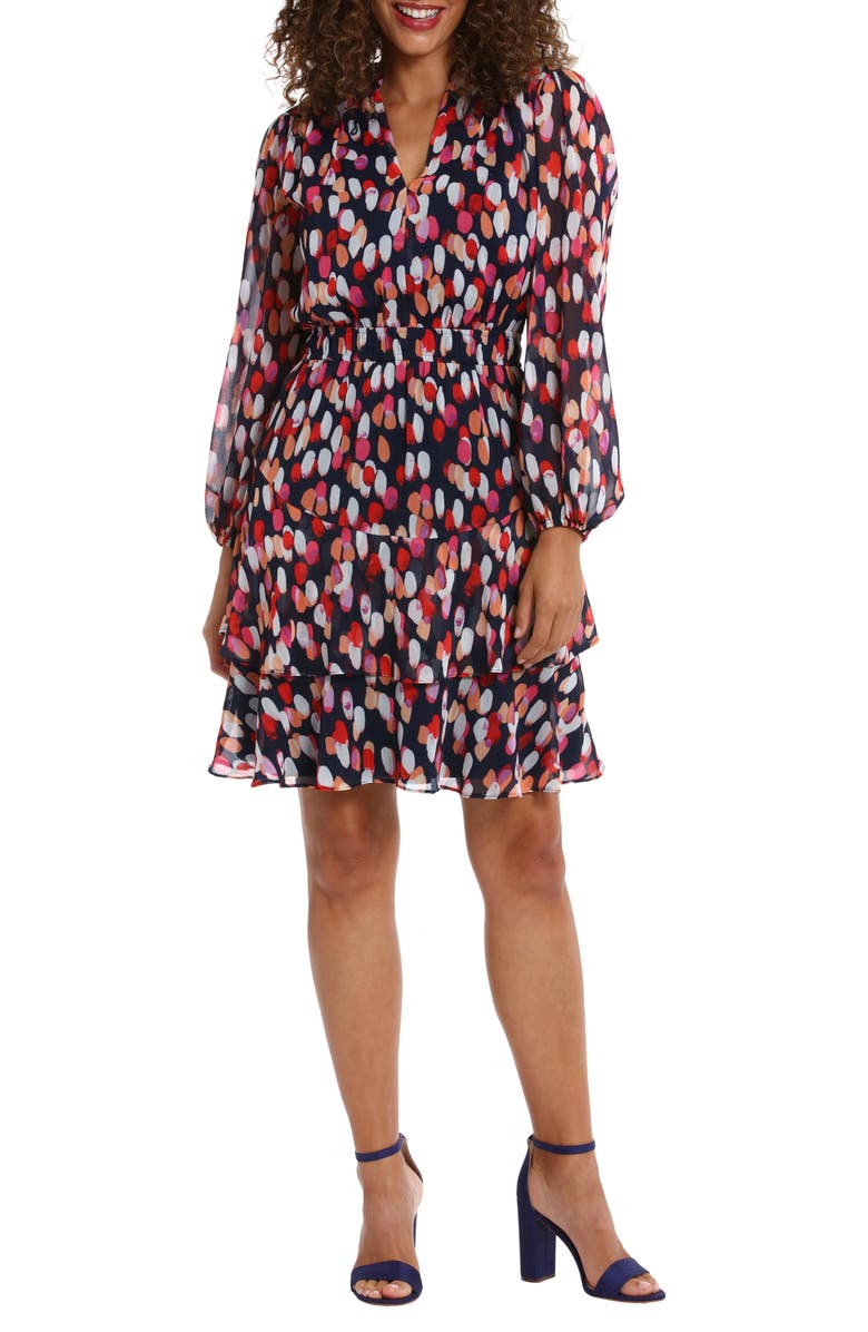 London Times Yuryu Tiered Long Sleeve Dress, Main, color, 