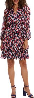 London Times Yuryu Tiered Long Sleeve Dress
