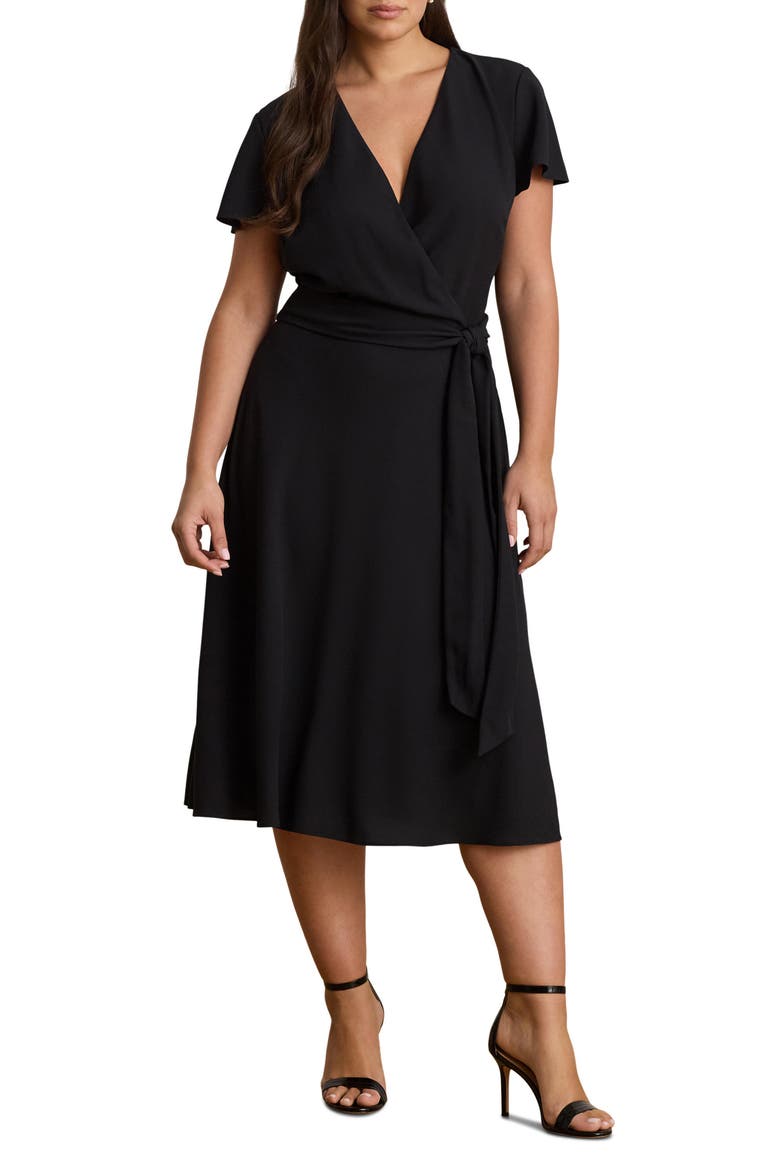 Surplice Neck Georgette Shirtdress, Alternate, color, BLACK