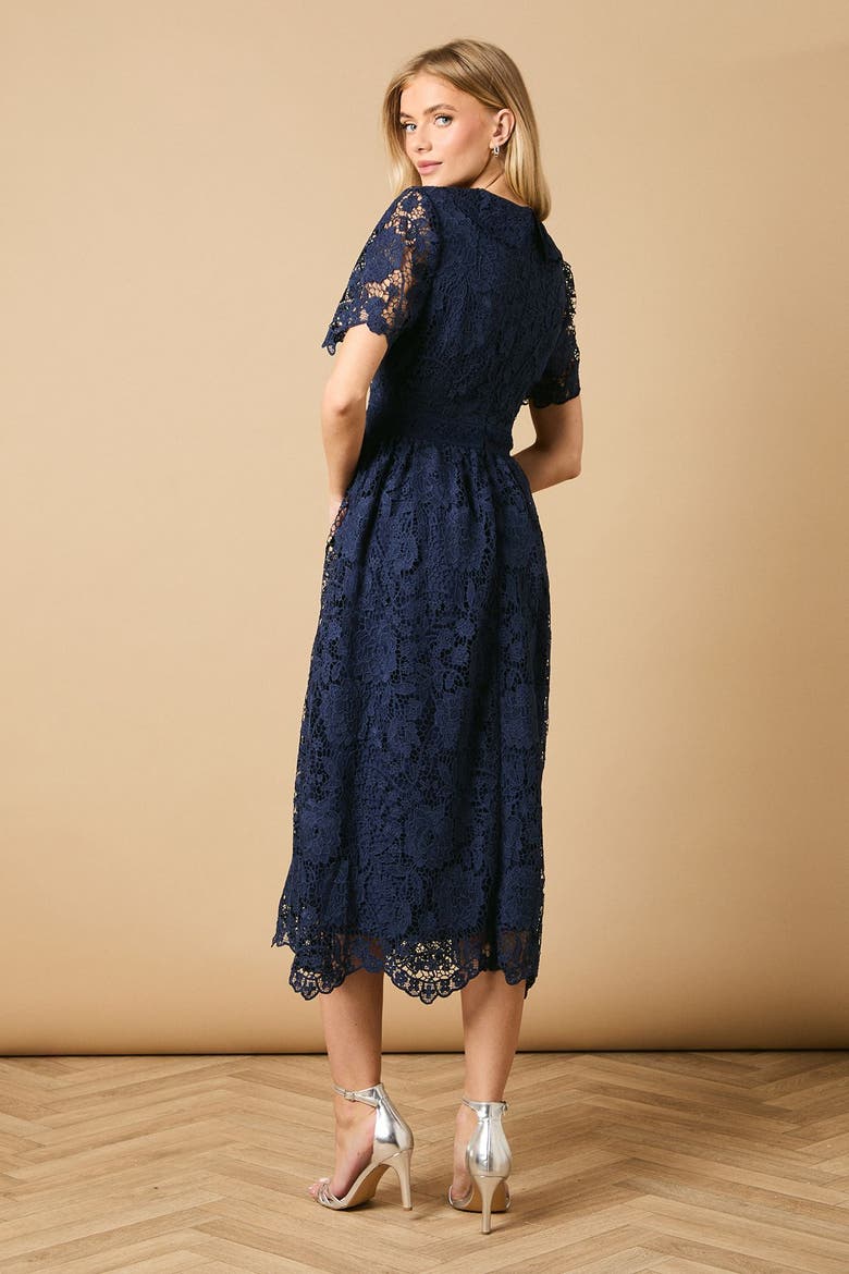 Occasion Lace Collared Midi Dress, Alternate, color, Navy