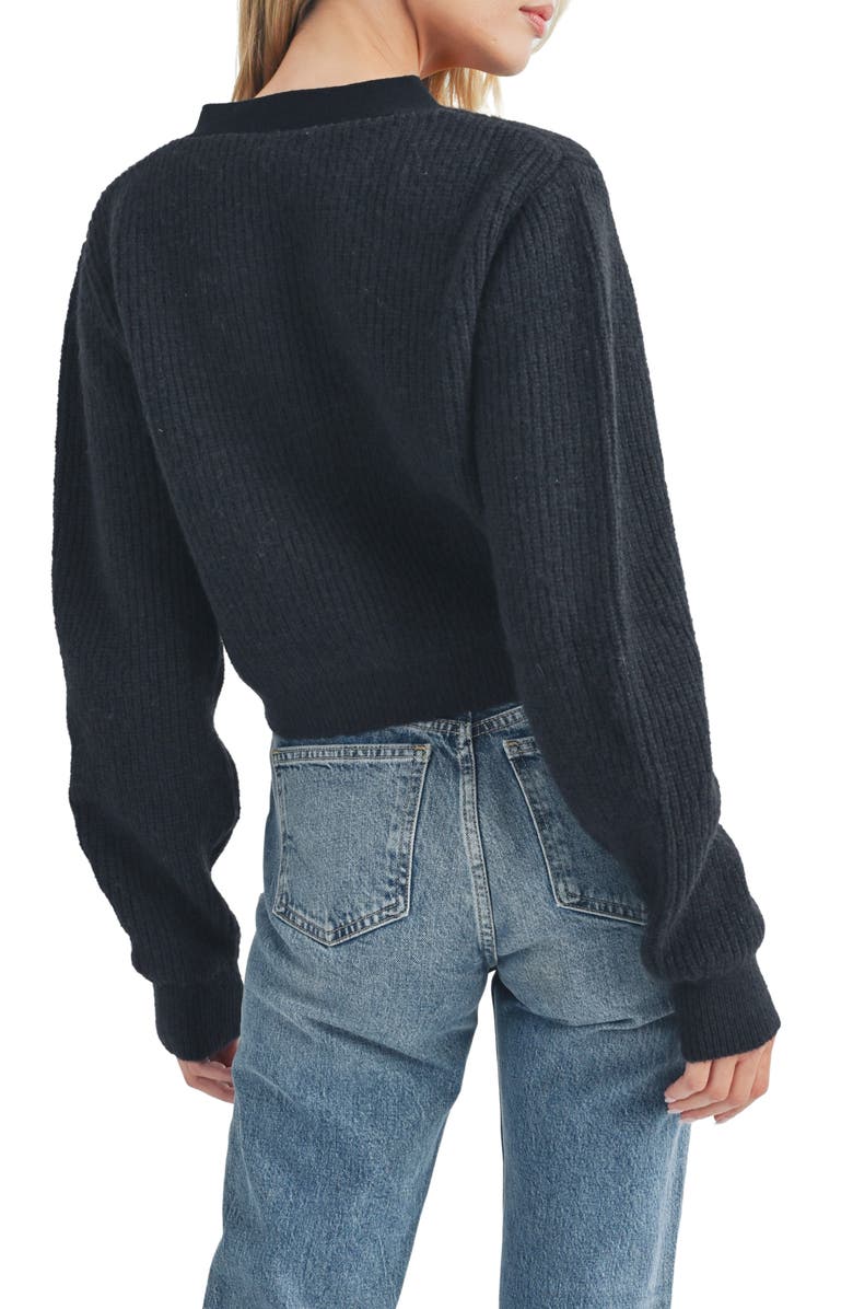 Lush Bow Embellished Cardigan, Alternate, color, Black