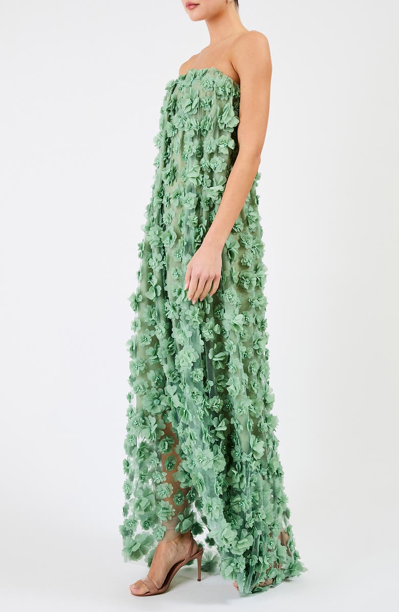 HELSI Athena Floral Appliqué & Sequin Strapless Gown, Alternate, color, Sage