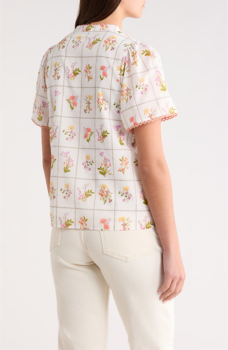 SUGARLIPS Diane Hilda Floral Split Neck Cotton Top, Alternate, color, Coral Multi