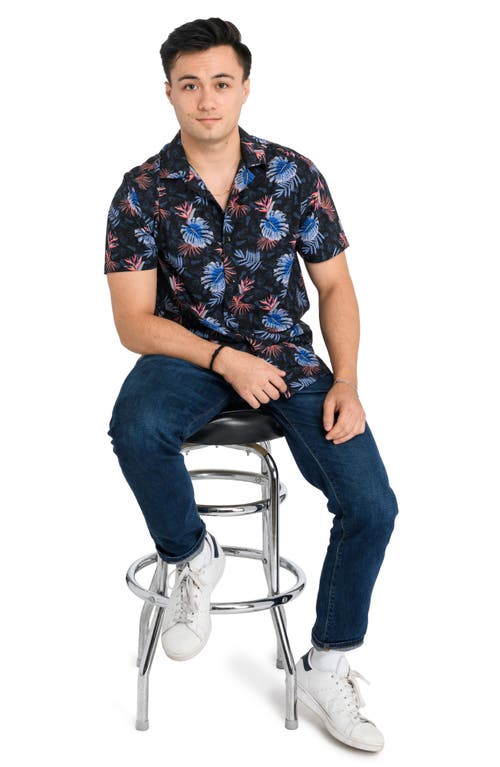 Construct Slim Fit Monstera Leaves Camp Shirt In Black