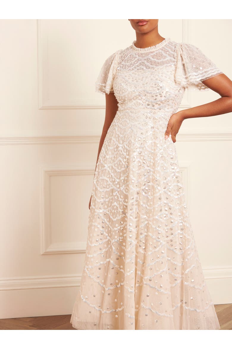 Deco Dot Gloss Ankle Gown, Alternate, color, Cream