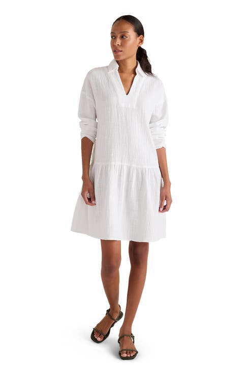 Textured Cotton Gauze Drop Waist Dress